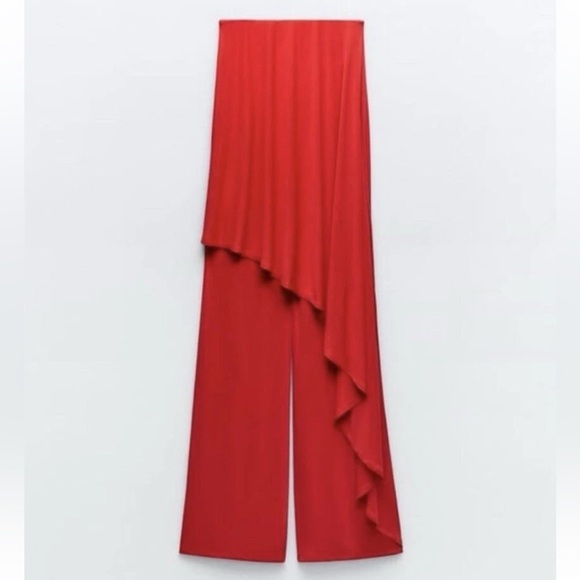 NWT Zara Red Strapless Fluid Jumpsuit size Large - Picture 6 of 8